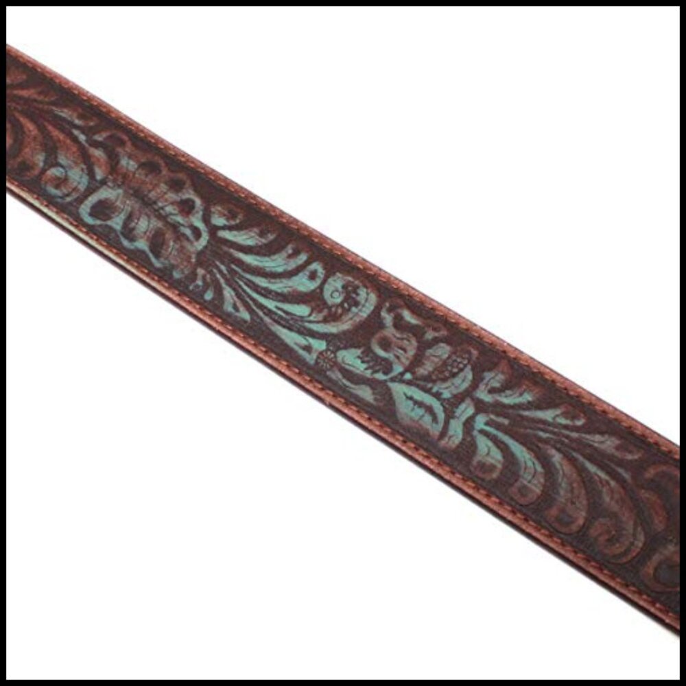 Distressed Leather Belt with Rhinestone Buckle Vintage Western Boho Style - Picture 7 of 7